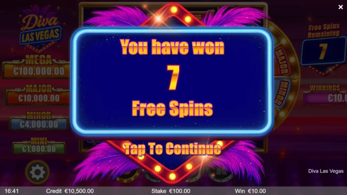 Diva Las Vegas - Free Spins bonusunun başlatılması